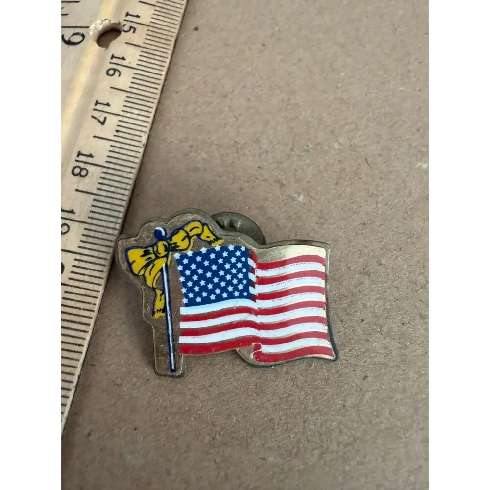 American Flag with yellow ribbon goldtone lapel pin